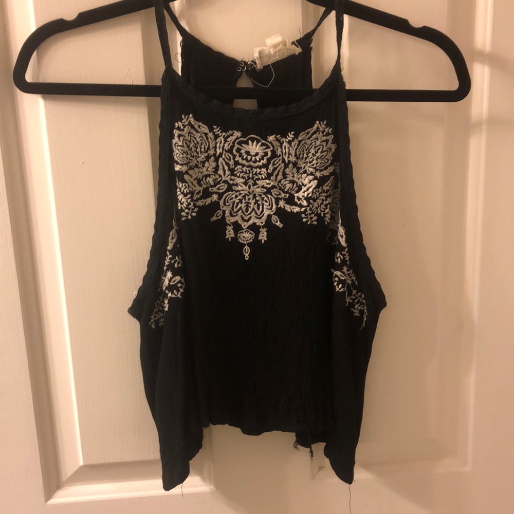 Black Cropped Boho Tank Top